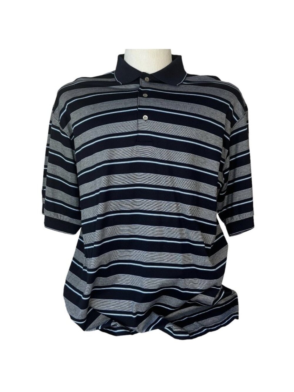 Ben Hogan Golf Polo Shirt Mens Large Blue‎ Gray Striped Casual Summer